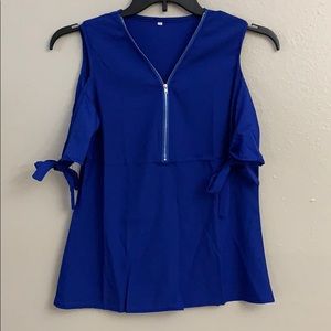 New cold shoulder blue top